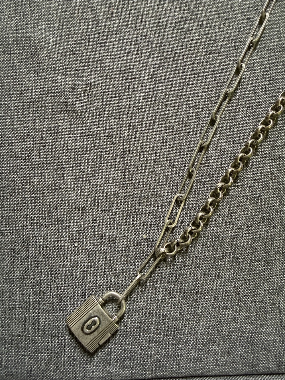 Cabi Lock It Charm silver tone Chain Necklace - adjustable ~32-36”; 2246